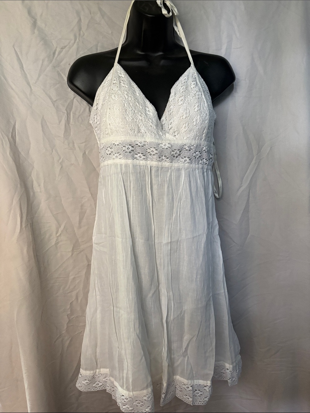 White Lace Halter Chemise Dress